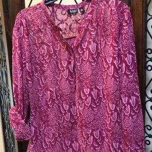 Burgundy print sheer blouse - Size 1X FITS like Size L
